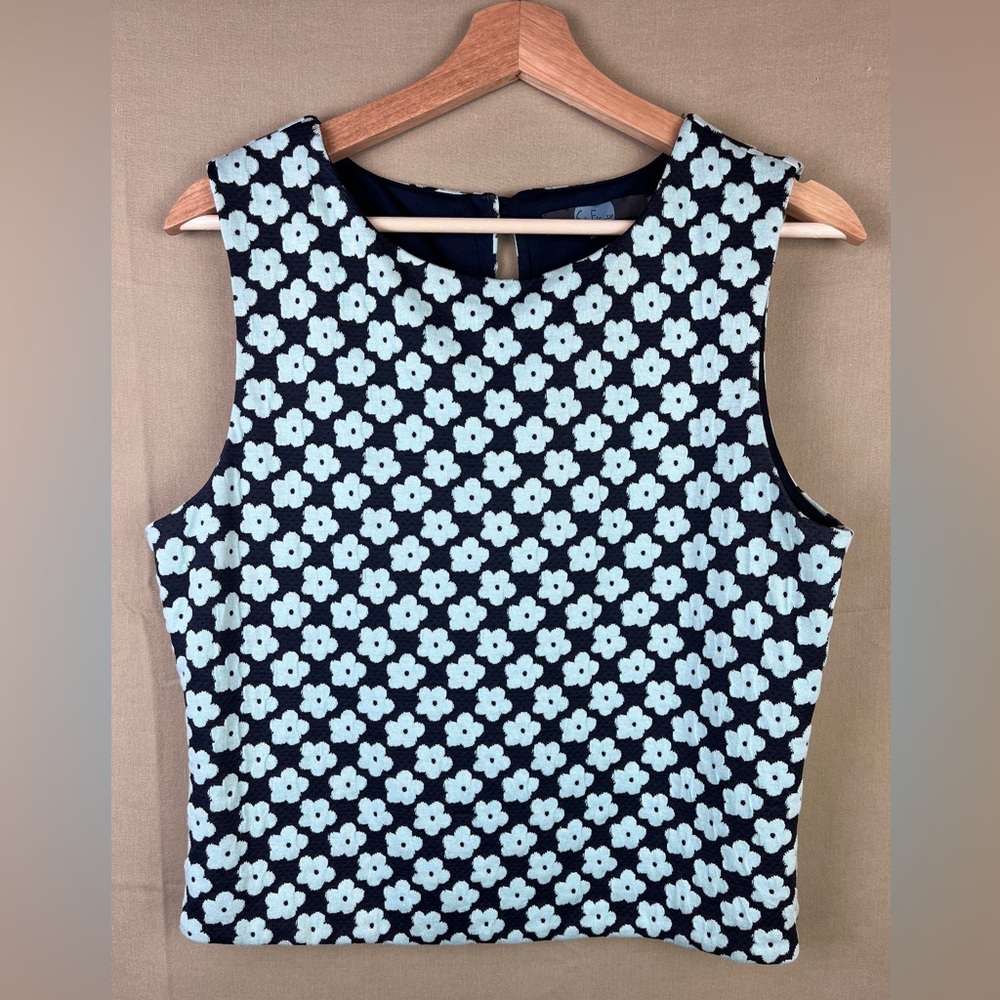 Anthropologie Eva Franco Retro Preppy Twee Blue Daisy Tank Top Size Small